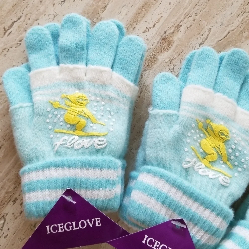 Set of 3 New Light Blue Double Layered 2 in 1 Wool Blend Cozy Warm Gloves